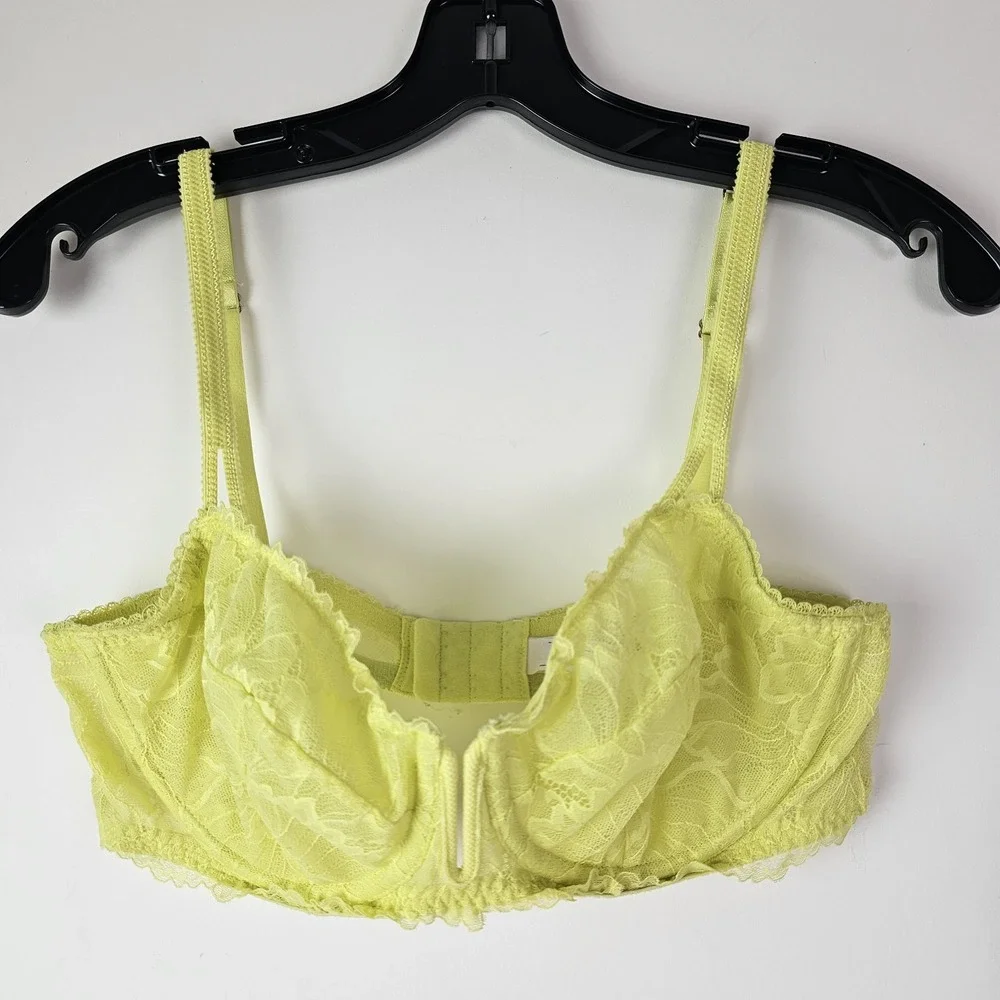 Auden Balconette Coverage Unlined Underwire Bra Lace Women's Size 38C Lime Green